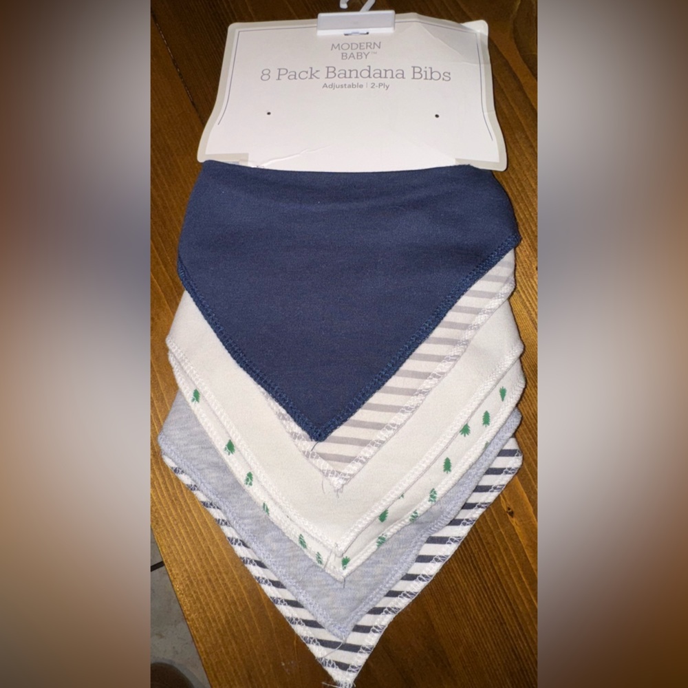 Modern Baby 6-Pack Bandana Bibs – Neutral Blue, Gray & White – NEW